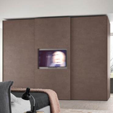 Wide sliding door wardrobe with built-in TV