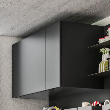 Wide bathroom wall unit with hinged door, several melamine or matt lacquered finishes available
