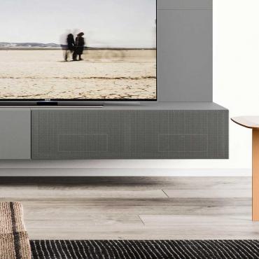 Plan Sound TV cabinet for audio-video systems with frontal metal sheet grid