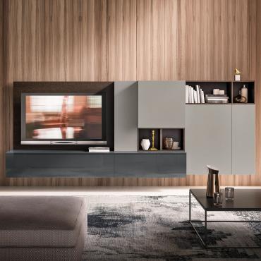Plan 05 living room with TV panel featured by wall units with different depths