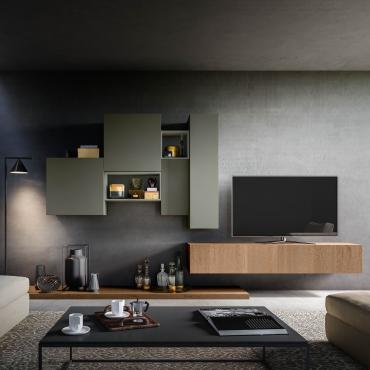 Plan 26 TV and media wall unit with storages in different depths