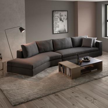 Holiday modular sofa with bookcase armrest and chaise longue