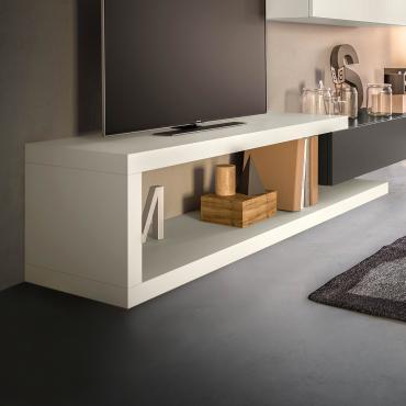 Plan "C" shaped element for the living room in Taupe smooth melamine; it creates a convenient open element