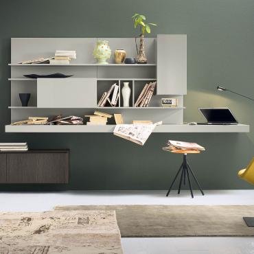 Plan wall-mounted desk composed of a single big shelf