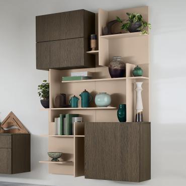 Plan Tetris living room shelving system, matching matt lacquer
