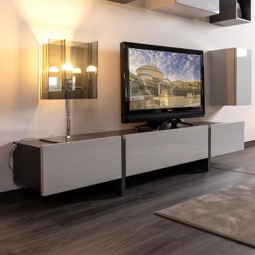 Modern Arrow TV stand with drop-leaf compartment