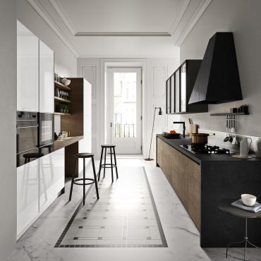 Cucina bianco lucido e legno Six 11