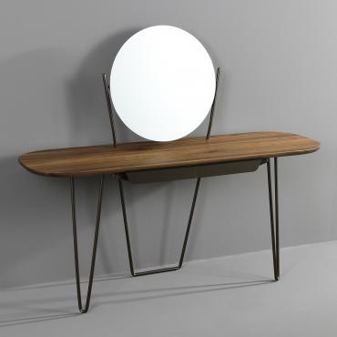 Coseno is a copper legs dressing table with round mirror by Bonaldo