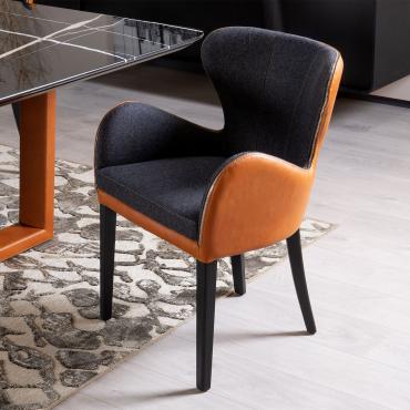 Elektra leather dining chair with armrests by Borzalino