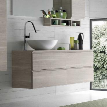 Atlantic bathroom cabinet with countertop basin - 214 Skin Special Melamine and Castillon basin