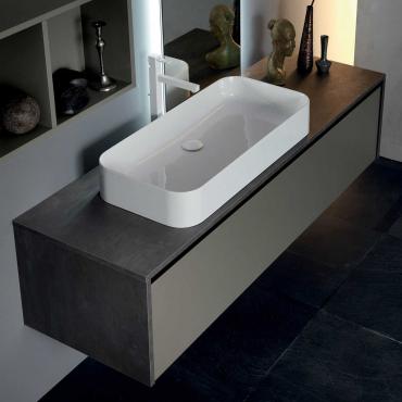 Atlantic bathroom cabinet with countertop basin - 214 Skin Special Melamine and Castillon basin