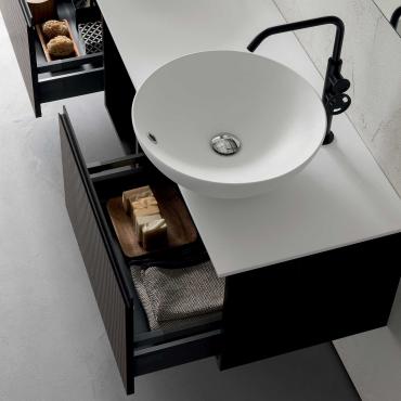 Atlantic bathroom cabinet with countertop basin - 214 Skin Special Melamine and Castillon basin