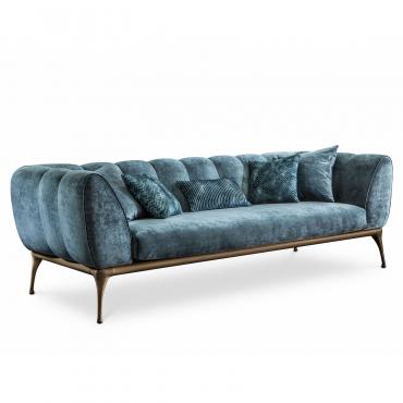 Iseo modern sofa with vintage design by Cantori - cover in Belagio velvet Night with its set of 5 included cushions