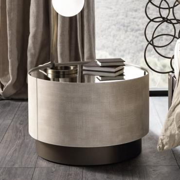 Mirto round nightstand with mirror top and sand cloth decoration