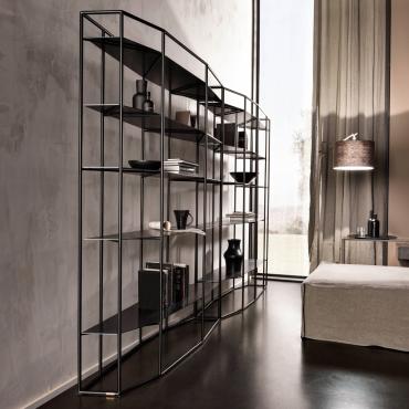 Diadema iron bookcase with minimal industrial design by Cantori