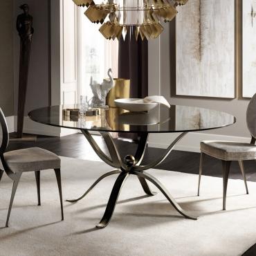 Atlante glass table with shaped iron structure by Cantori - round top