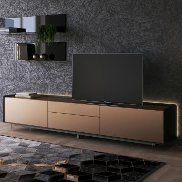 Porta TV laccato con cornice in legno Columbus