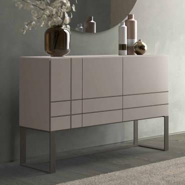 Oyster lacquered sideboard with high metal base