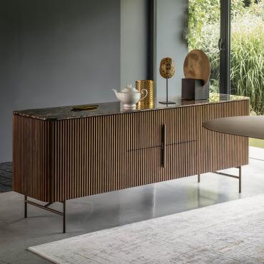 Savannah is an elegant sideboard with ash-wood body and top in marble or metal