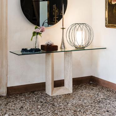 Diapason marble and glass console table by Cattelan - Travertine marble stone plinth