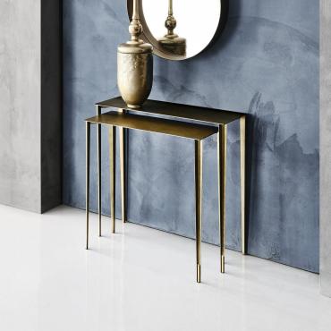 Etoile by Cattelan set of two metallic console tables. Available in two heights, brass feet finish.