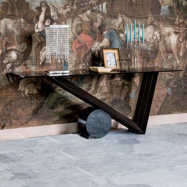 Valentino console table in wood and marble by Cattelan - Black Marquinia marble cylinder