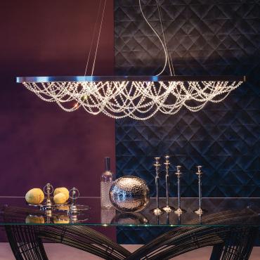 Cristal glass beaded chandelier by Cattelan, with satin nickeled steel frame