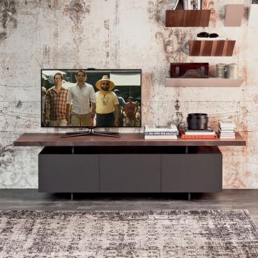 Seneca TV stand with wooden top 