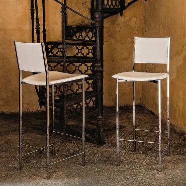 Alessio chromed steel stool by Cattelan with hide-leather seat and backrest
