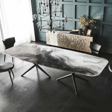 Atlantis decorated glass dining table by Cattelan