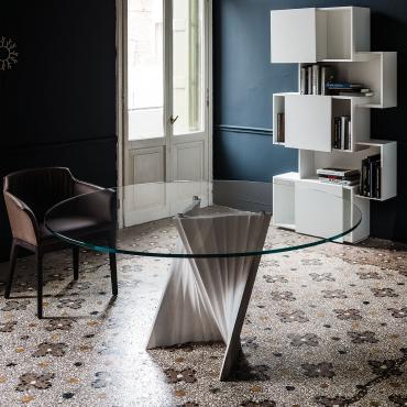 Plisset table with artistic marble base by Cattelan