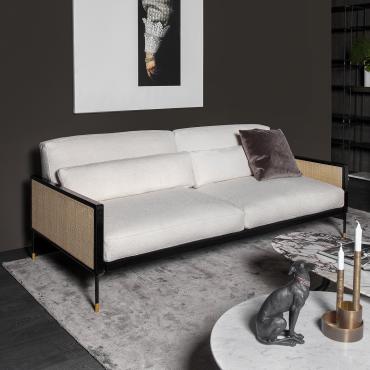 Upholstered Vienna straw sofa with thin wooden armrests Maxime Retrò