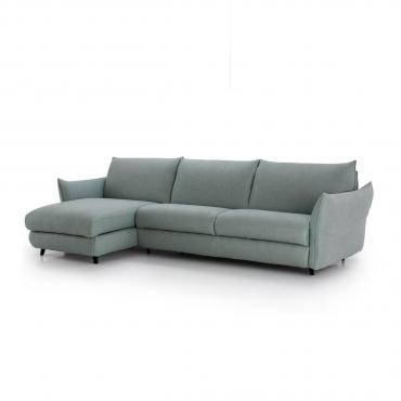 Divano letto alto da terra Dover outlet con braccioli regolabili e chaise longue contenitore