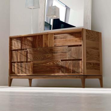 Arashi walnut dresser with saw-cut fronts, solid walnut drawers with marked wood grains