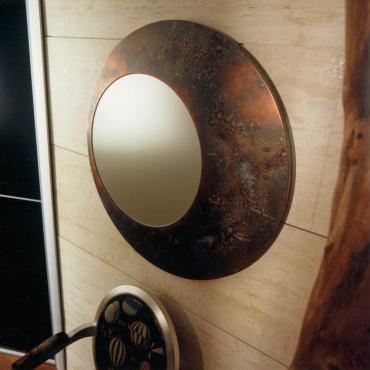 Oberon mirror in pure oxidized silver