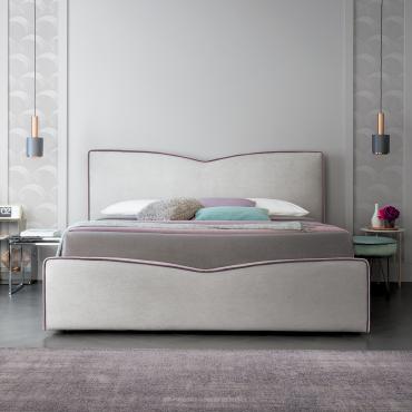 Margay double bed in fabric with built-in storage