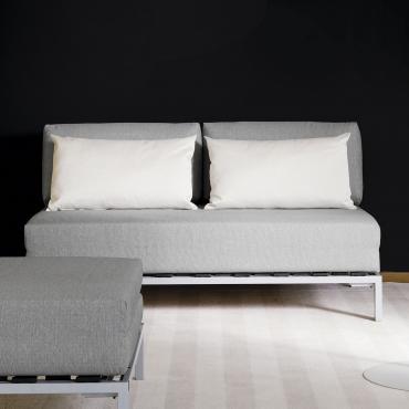 Willy is a sofa bed with slide-out base and embossed metal structure