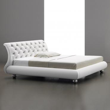 Orione leather bed with button-tufted headboard