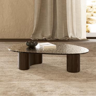 Tavolino fronte divano in legno e vetro Lotus