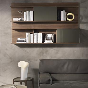 Berchet wall hung bookcase with sliding doors in painted glass