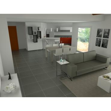 Open Space 3D design with extending table and sideboard - render image