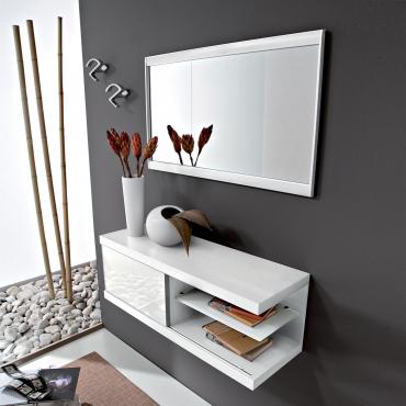 Lily hall hanging cabinet with sliding door - white lacquered with white lacquered glass door