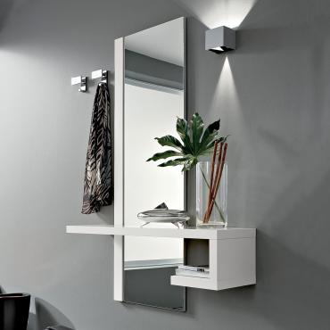 Molly white gloss hallway furniture set - composition with wall mounted shelf