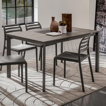 Hermione extending laminate dining table. Structure painted in London Grey and top in grey oak melamine