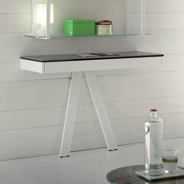 Arkin small modern cosole table with drawer. Pianted metal structure and melamine or glass top