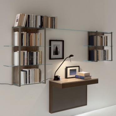 Treccia wall mounted glass bookcase in the model with back cm h.96 equipped with n.4 shelves