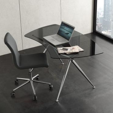 Forbes is a glass desk with chromed legs with a hi-tech look