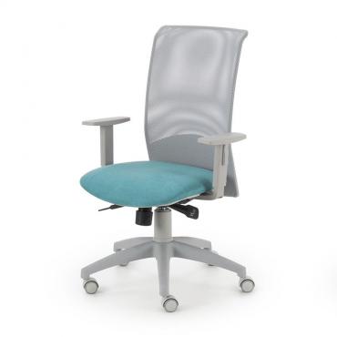 Jeff task chair with synchro mechanism, mesh backrest and fixed mod.B armrests in grey polypropylene