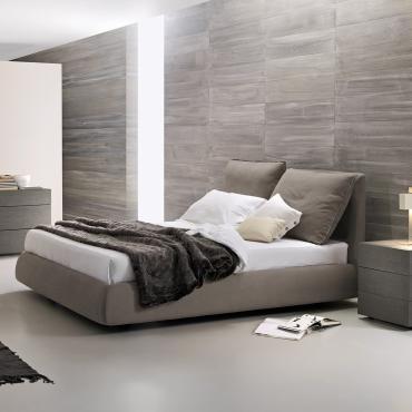 Tampa upholstered bed with built-in storage and headboard cushions