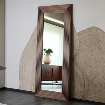 Vanity mirror with slatted wooden frame